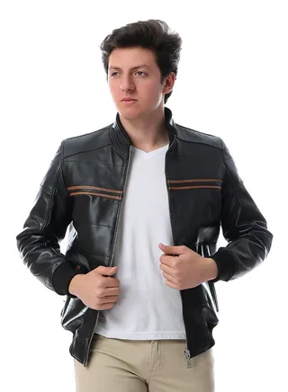 TOP LEATHER Men's Stand Collar Leather Jacket Motorcycle Lightweight genuine Leather Outwear 