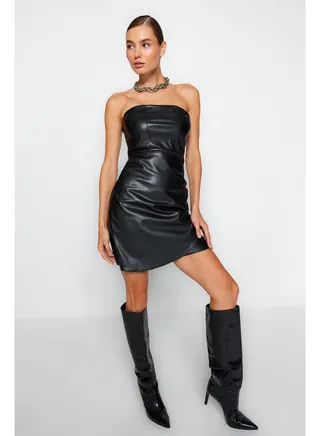 Strapless Black Mini Dress TWOAW24EL00315 