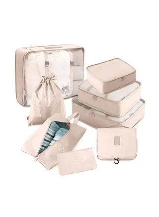 8 Pcs Travel Packing Cubes For Suitcases Lightweight Travel Essential Bag With Toiletries Bag for Clothes Shoes Cosmetics Toiletries, For 18-32'' luggage (Beige) 