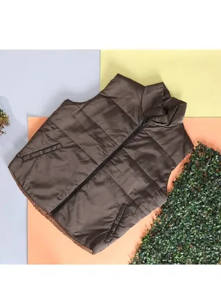 Sleeveless Zipper Puffer Vest - Brown 