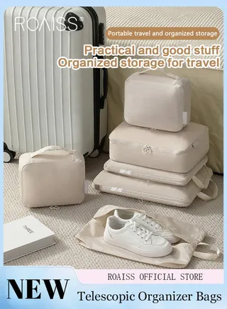6 Pcs Compression Packing Cubes for Men and Women Lightweight Travel Luggage Organizer for Clothes Shoes Toiletries or Accessories Large Capacity Moisture Proof Storage Bags for Carry on Suitcases 