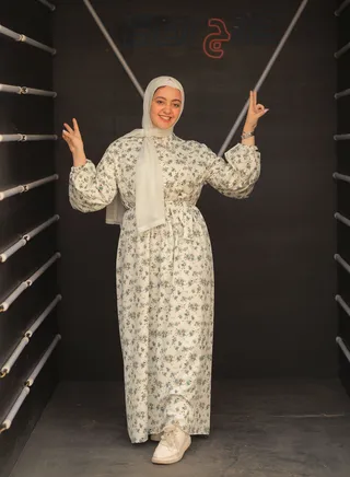 فستان طويل مشجر ورود - فيروزى 