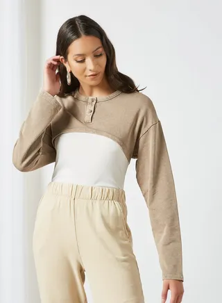 Button Detail Crop Top Grey 