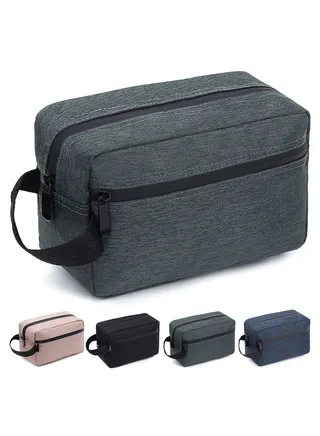 Travel Toiletry Bag for Women and Men, Water-resistant Shaving Bag for Toiletries Accessories, Foldable Storage Bags with Divider and Handle for Cosmetics Toiletries Brushes Tools (Gray) 