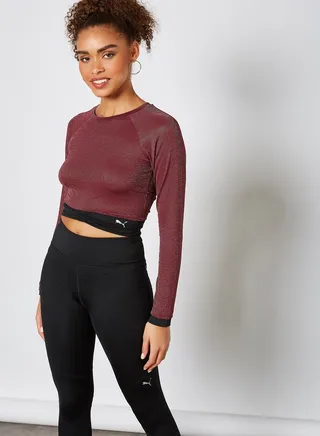 Studio Metallic Training Cropped Top Burgundy 