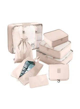 8 Pcs Travel Packing Cubes For Suitcases Lightweight Travel Essential Bag With Toiletries Bag for Clothes Shoes Cosmetics Toiletries For 18-32'' luggage (Beige) 