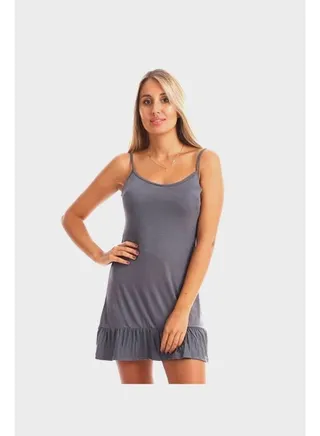 Spaghetti Sleeves Solid Short Sleepshirt - Dark Grey 