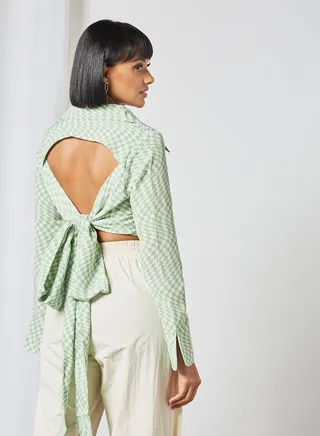 Checkered Print Crop Top Green 