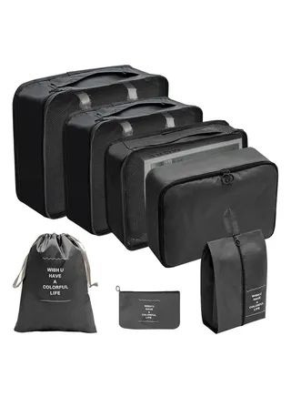 7 Piece Folding Travel Organizer Set Black 