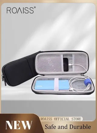 Power Bank Charger Storage Bag Mobile Phone Protection Bag 20,000 mAh Data Cable Waterproof Soft Safety Flannel Lining Travel Accessories for Men Women Black 