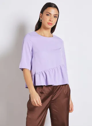 Women's Casual Boat Neck Crop Top 45#Purple 