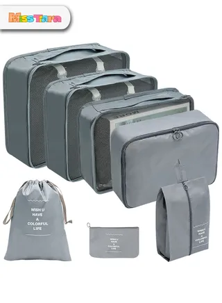 7-Piece Travel Organizer Folding Set Grey 