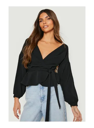 Bell Sleeve Wrap Over Top 