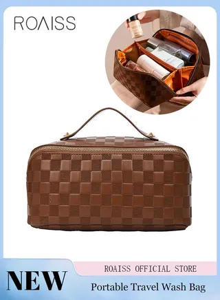Outdoor Wash Bag Portable Storage Bag Checkerboard Pattern Waterproof Clutch Bag Large Capacity Makeup Cosmetic Handbag Packing organizers for Men Women Travel Business Trip 