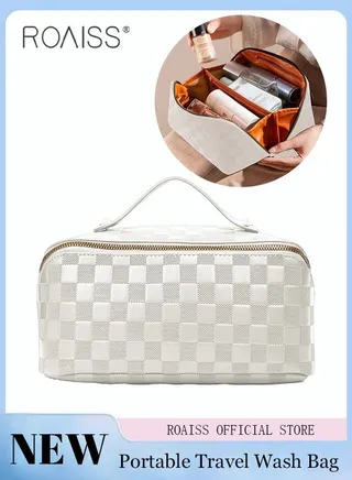 Outdoor Wash Bag Portable Storage Bag Checkerboard Pattern Waterproof Clutch Bag Large Capacity Makeup Cosmetic Handbag Packing organizers for Men Women Travel Business Trip 