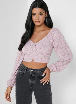 Printed V-Neck Blouse 