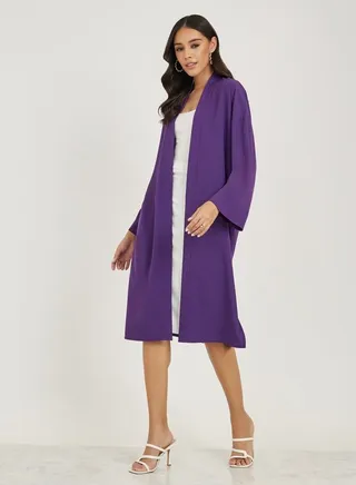 Open Front Knee Length Kimono with Side Slits 