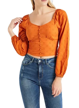 Embroidered Fitted Crop Top Orange 