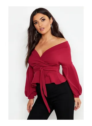 Bell Sleeve Wrap Over Top 