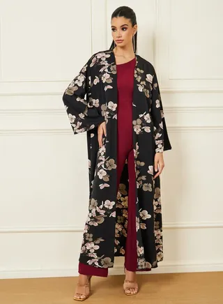 Floral Print Maxi Length Kimono 