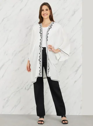 Embroidered Border Short Kimono 