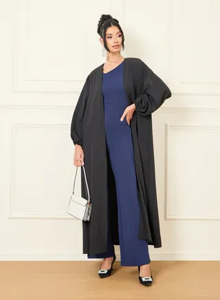 Solid Volume Sleeves Regular Fit Maxi Length Kimono 