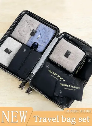 7PCS Travel Storage Bag Set Multi-functional Clothing Sorting Packages Travel Packing Compression Pouche Luggage Organizer Pouch for Moving Traveling 