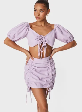 Tie Front Puff Sleeves Crop Top 