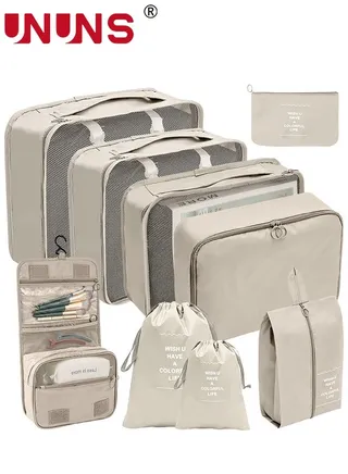 Travel Organizer Bags Set,9-Piece Packing Cubes Set With Foldable Toiletry Bag,Portable Travel Packing Pouches For Man And Women Travel,Beige 
