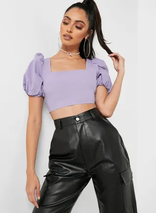 Puff Sleeve Tie Back Crop Top 