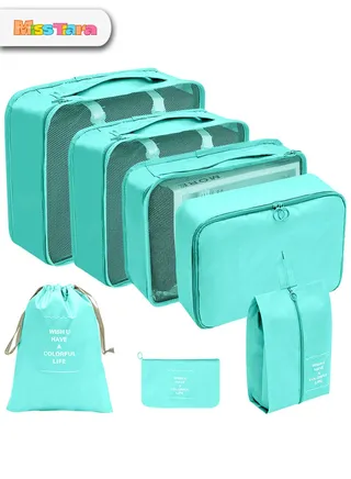 7 Piece Folding Travel Organizer Set Green 