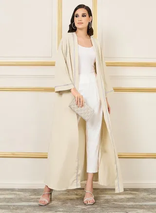 Oversized Embroidered Lace Trim Maxi Length Kimono 