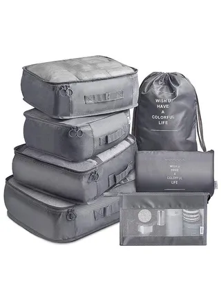 7 Piece Waterproof Travel Luggage Packing Organizers Set with Toiletry Bag 