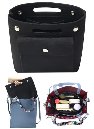 Purse Organizer Insert Tote Bag Ladies Handbag Liner Pocket Mini for Speedy Neverfull 19X18X9cm Black 