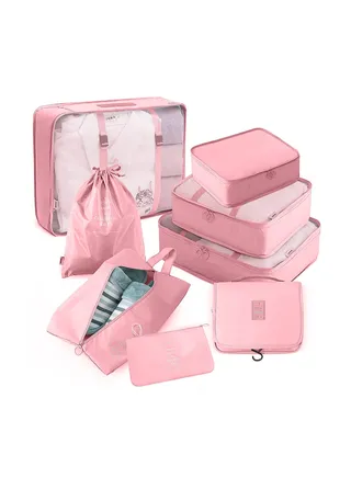 8 Pcs Travel Packing Cubes for Suitcases Lightweight Travel Essential Bag with Toiletries Bag for Clothes Shoes Cosmetics Toiletries, For 18-32'' luggage (Pink) 