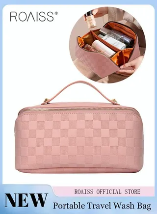 Outdoor Wash Bag Portable Storage Bag Checkerboard Pattern Waterproof Clutch Bag Large Capacity Makeup Cosmetic Handbag Packing Organizers for Men Women Travel Business Trip 