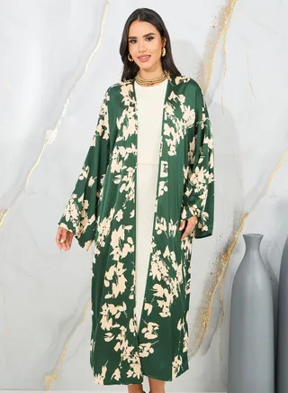 Oversized Floral Print Midi Kimono