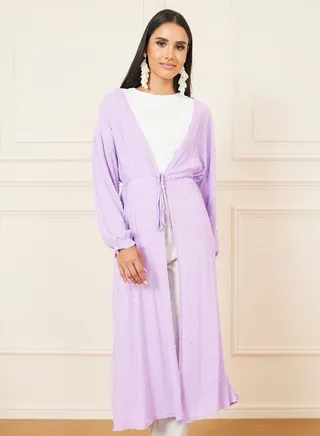 Dobby Front Tie Up Midi Length Kimono 