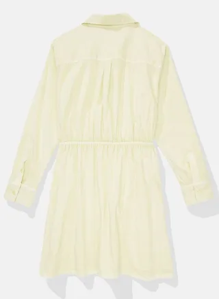 AE Long-Sleeve Faux Wrap Mini Shirt Dress 