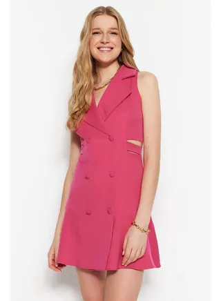 Fuchsia Jacket Collared Mini Woven Cut Out/Window Detail Dress TWOSS23EL00608 