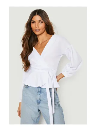 Bell Sleeve Wrap Over Top 