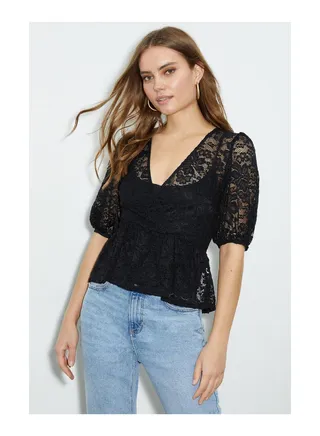 Lace Wrap Peplum Top 