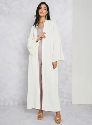 Textured Maxi Kimono with Long Sleeves 