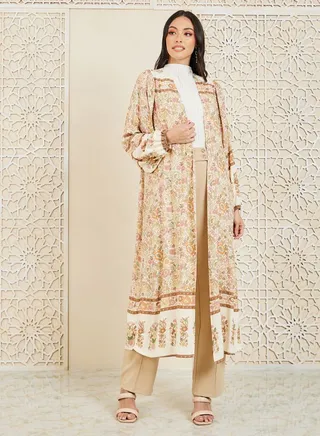 Floral Bohemian Print Midi Length Kimono 