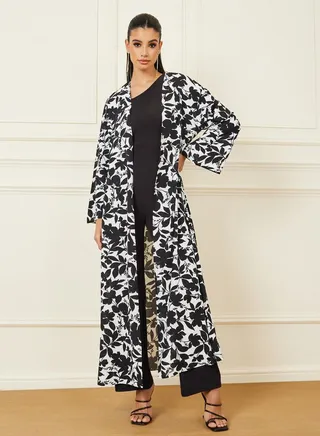 Floral Abstract Print Maxi Length Kimono 