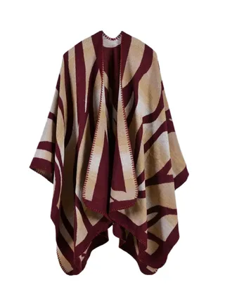 Camouflage Poncho Style Cape Wine Red/Grey 