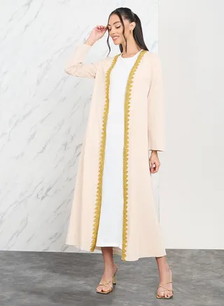 Embroidered Lace Trim Midi Length Kimono