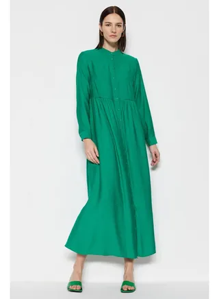 Green Judge Collar Woven Shirt Dress TCTSS23EB00081 