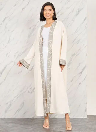 Contrast Printed Border Regular Fit Maxi Kimono