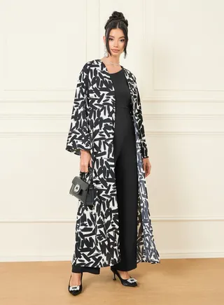 Abstract Print Maxi Length Kimono 